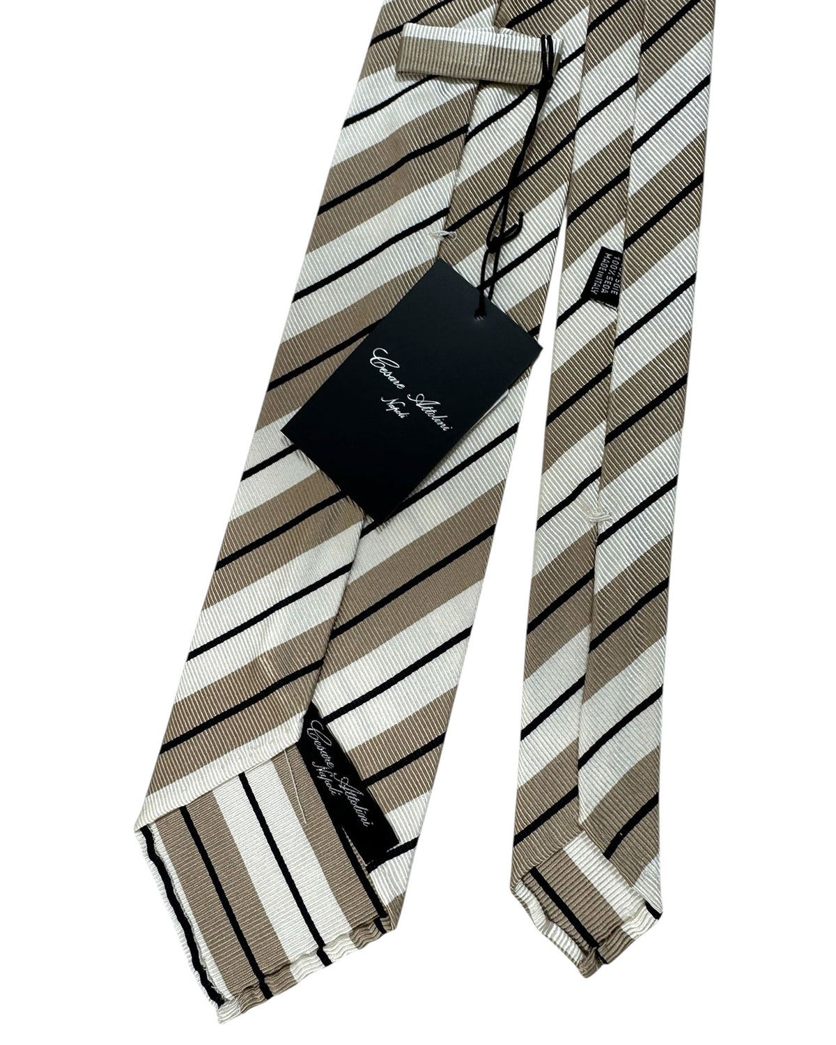New Attolini Unlined Silk Tie Taupe Stripes