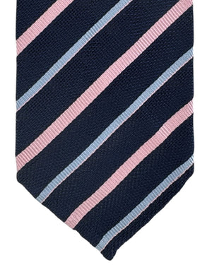 Cesare Attolini Unlined Tie Navy Pink Stripes Design