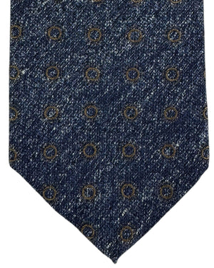 New Attolini Tie Midnight Blue Taupe Geometric Circles