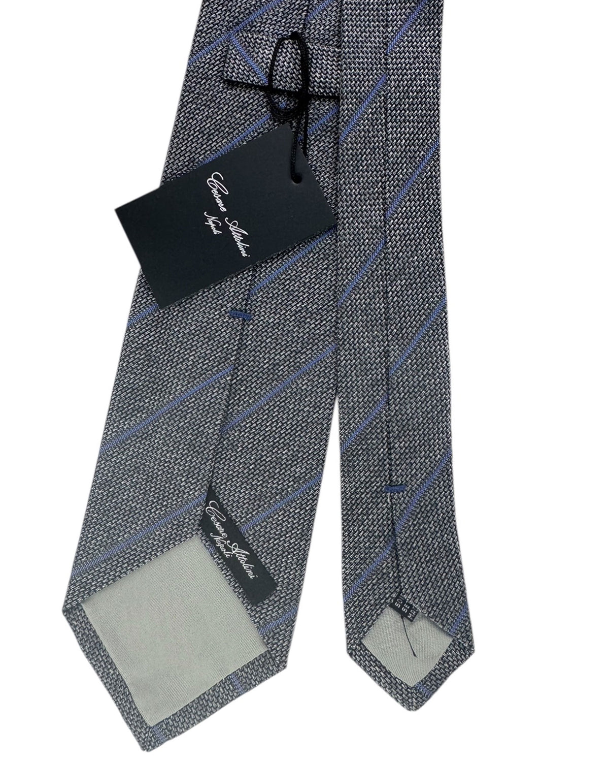 Cesare Attolini Silk Tie Gray Periwinkle Stripes