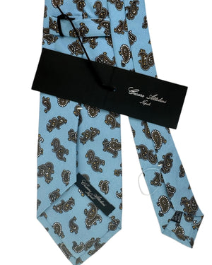 New Attolini Silk Necktie Blue Brown Paisley