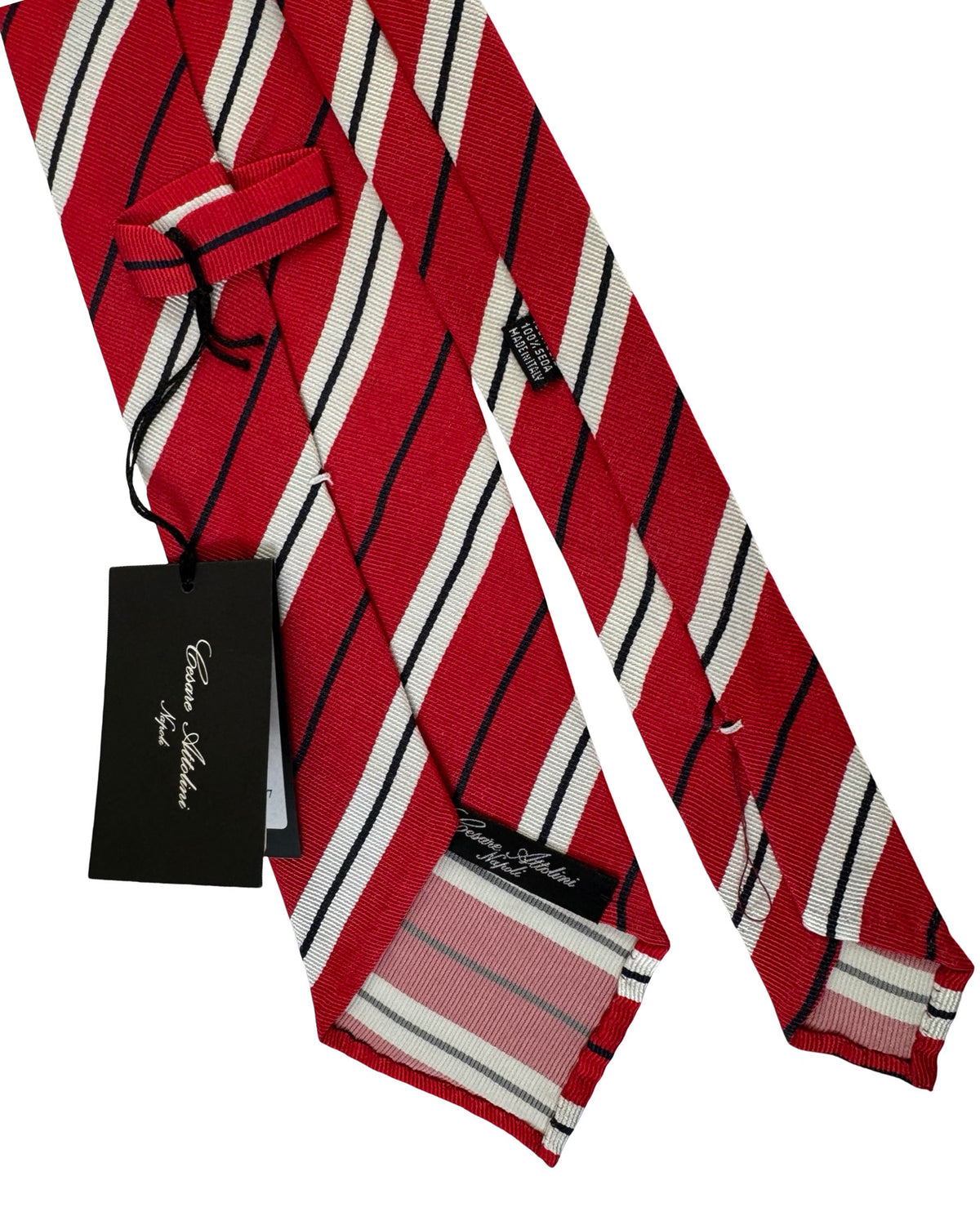 Attolini Unlined Tie Red Regimental Stripes
