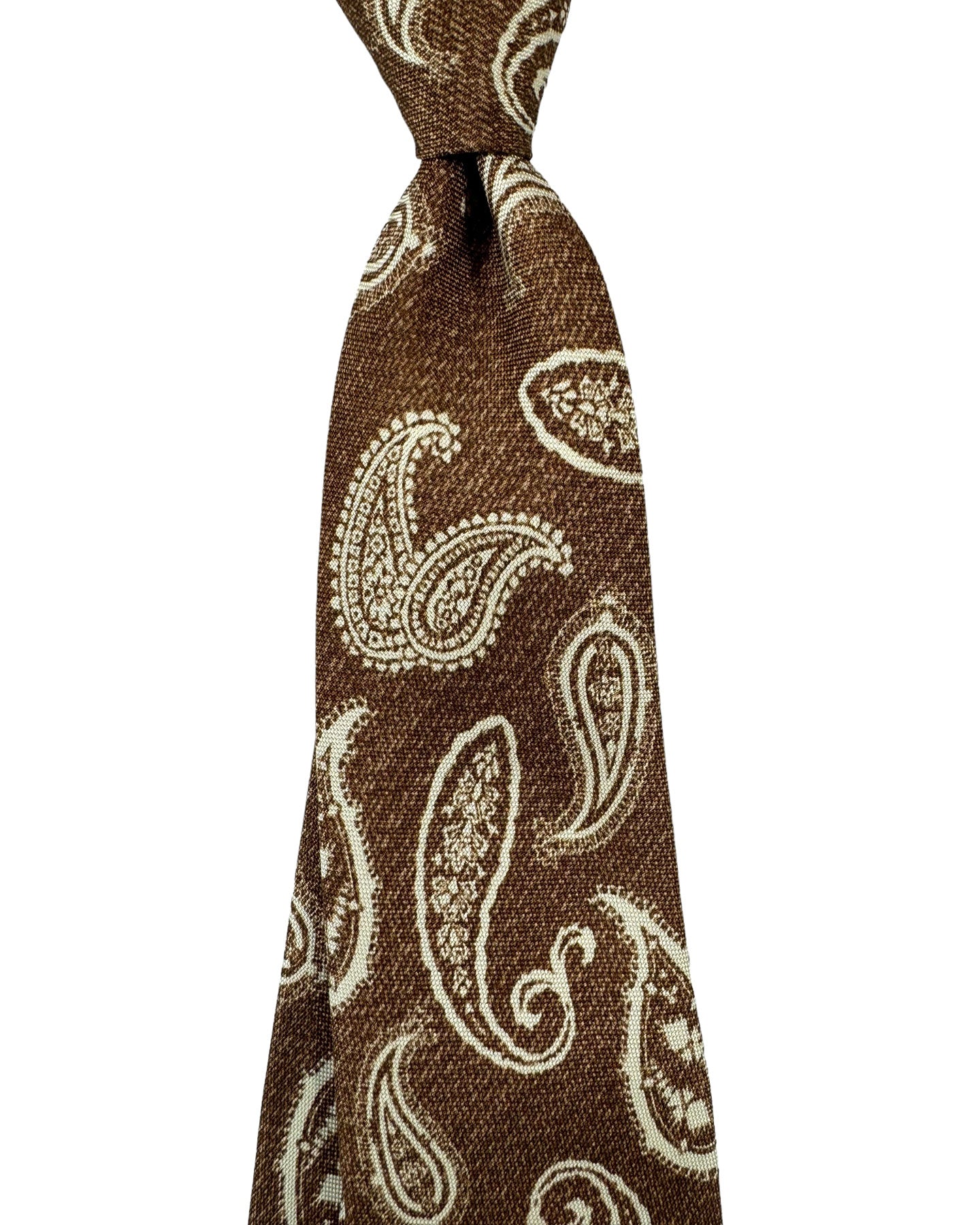 Barba Sevenfold Tie Brown White Paisley - Sartorial Neckwear BLACK FRIDAY SALE