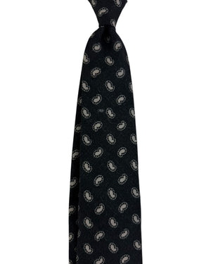 Barba Sevenfold Tie Charcoal with Beige Paisley Dots