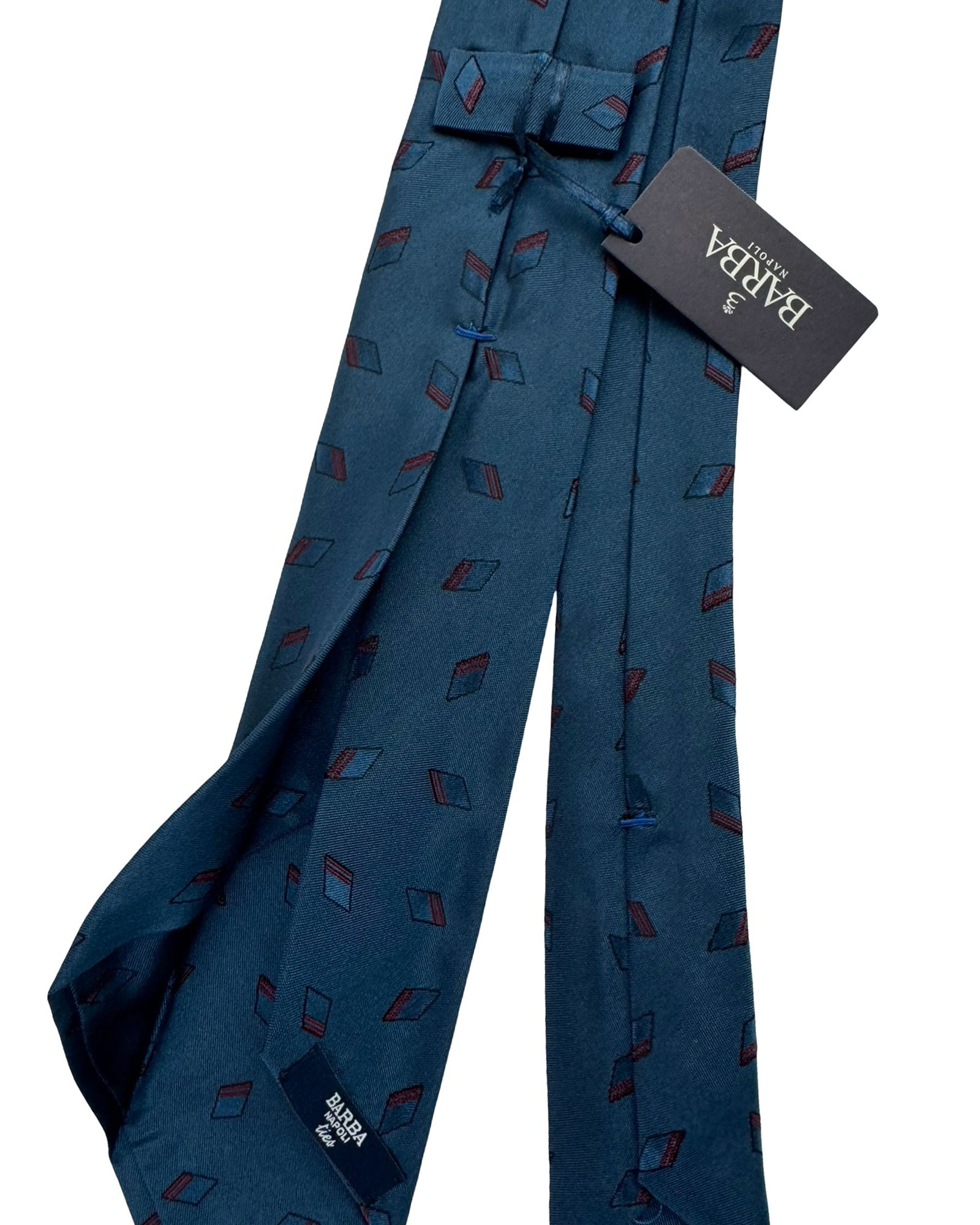 Barba Sevenfold Tie Geometric Teal Brown Diamonds