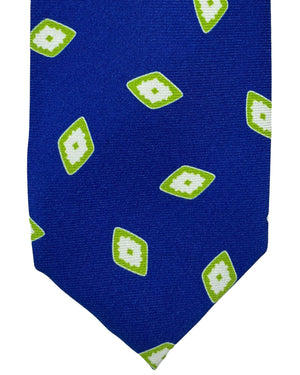 Barba Sevenfold Tie Royal Blue Lime White Diamonds Design - Sartorial Neckwear