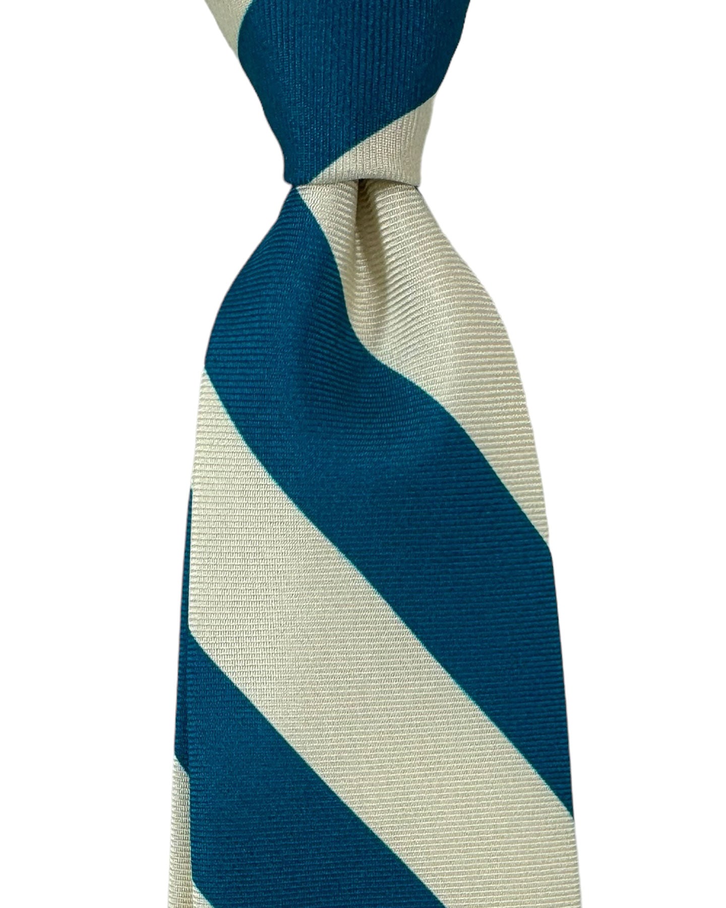 Barba Sevenfold Tie White Silver Teal Stripes Design - Sartorial Neckwear