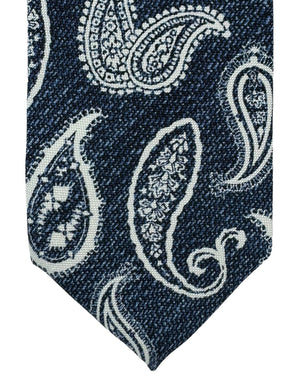 Barba Sevenfold Tie Dark Blue White Paisley Design - Sartorial Neckwear