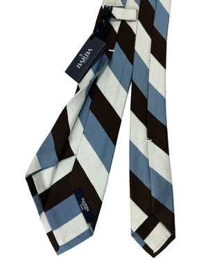 Barba Sevenfold Tie Brown Blue White Silver Stripes Design - Sartorial Neckwear