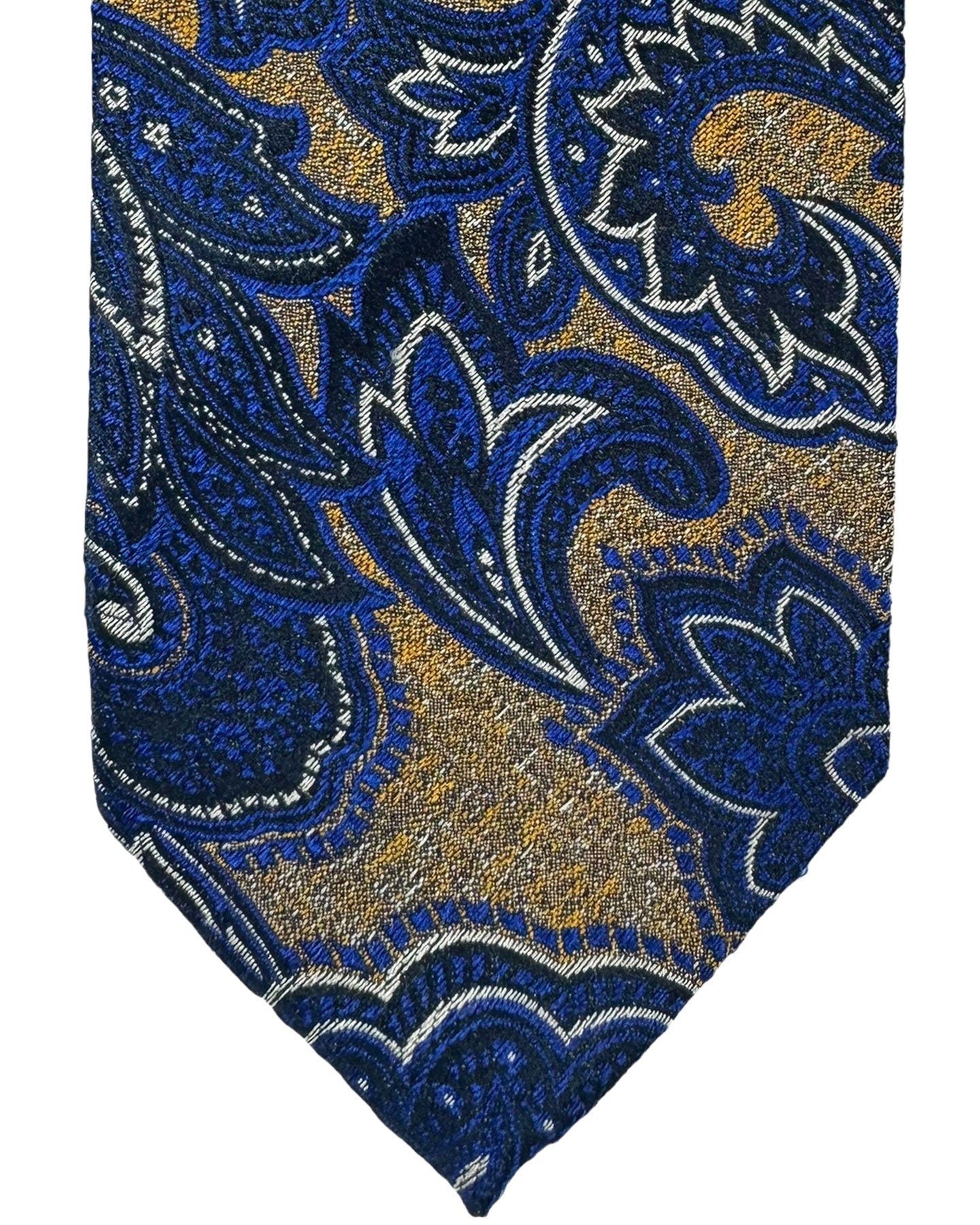 Barba Sevenfold Tie Dark Blue Brown Taupe Olive Paisley Design - Sartorial Neckwear