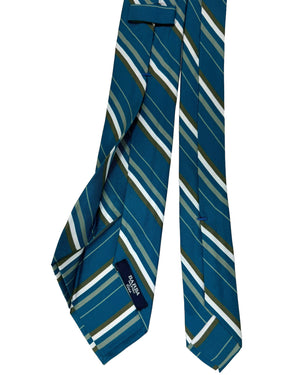 Barba Sevenfold Tie Teal Olive Stripes Design - Sartorial Neckwear SALE