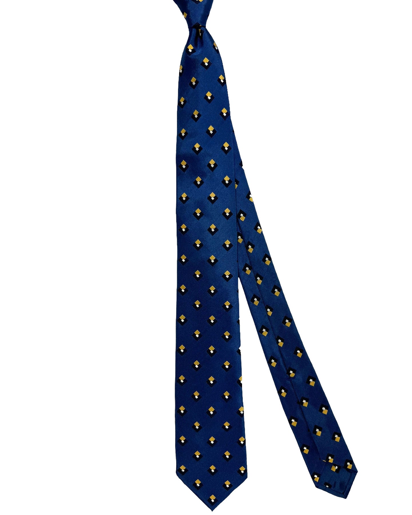 Barba Sevenfold Tie Midnight Blue Yellow Geometric Design - Sartorial Neckwear