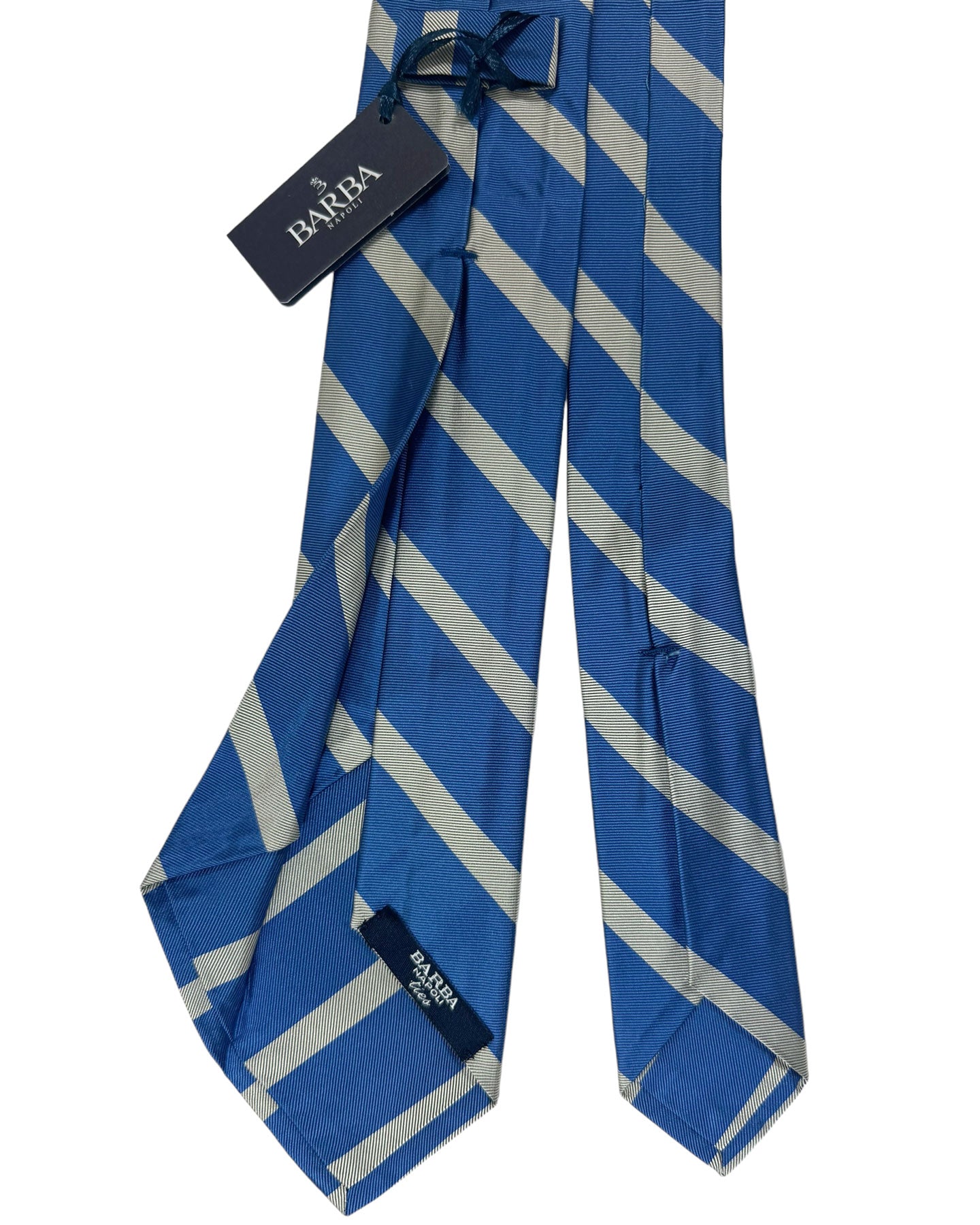 Barba Sevenfold Tie Blue Gray Stripes Design - Sartorial Neckwear