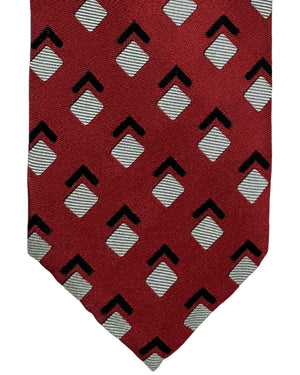 Barba Sevenfold Tie Dark Red Geometric Design - Sartorial Neckwear