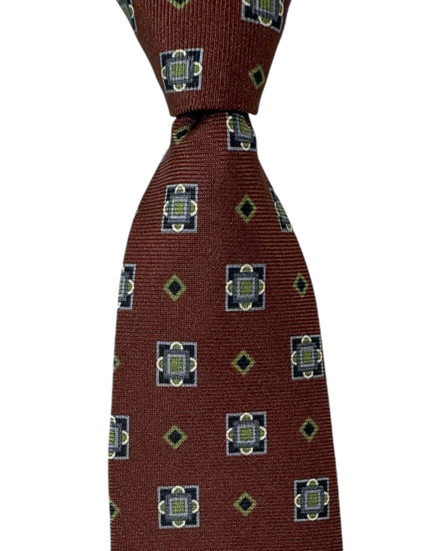 Barba Sevenfold Tie Brown Geometric Design - Sartorial Neckwear