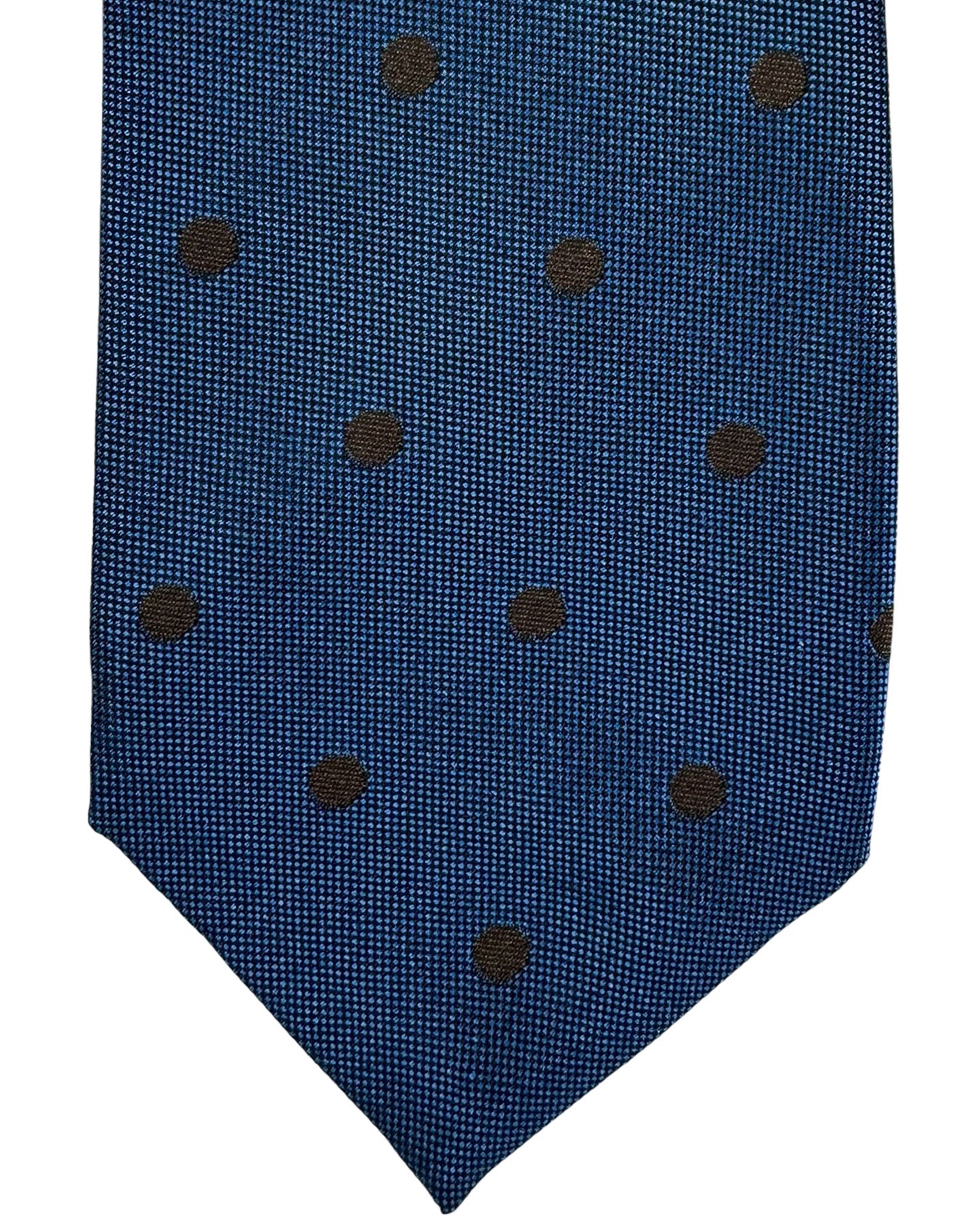 Barba Sevenfold Tie Midnight Blue Brown Dots Design - Sartorial Neckwear