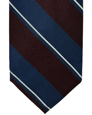 Barba Sevenfold Tie Maroon Dark Blue Silver Stripes Design - Sartorial Neckwear