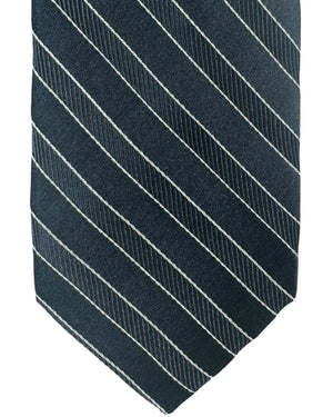 Barba Sevenfold Tie Charcoal Gray White Stripes Design - Sartorial Neckwear