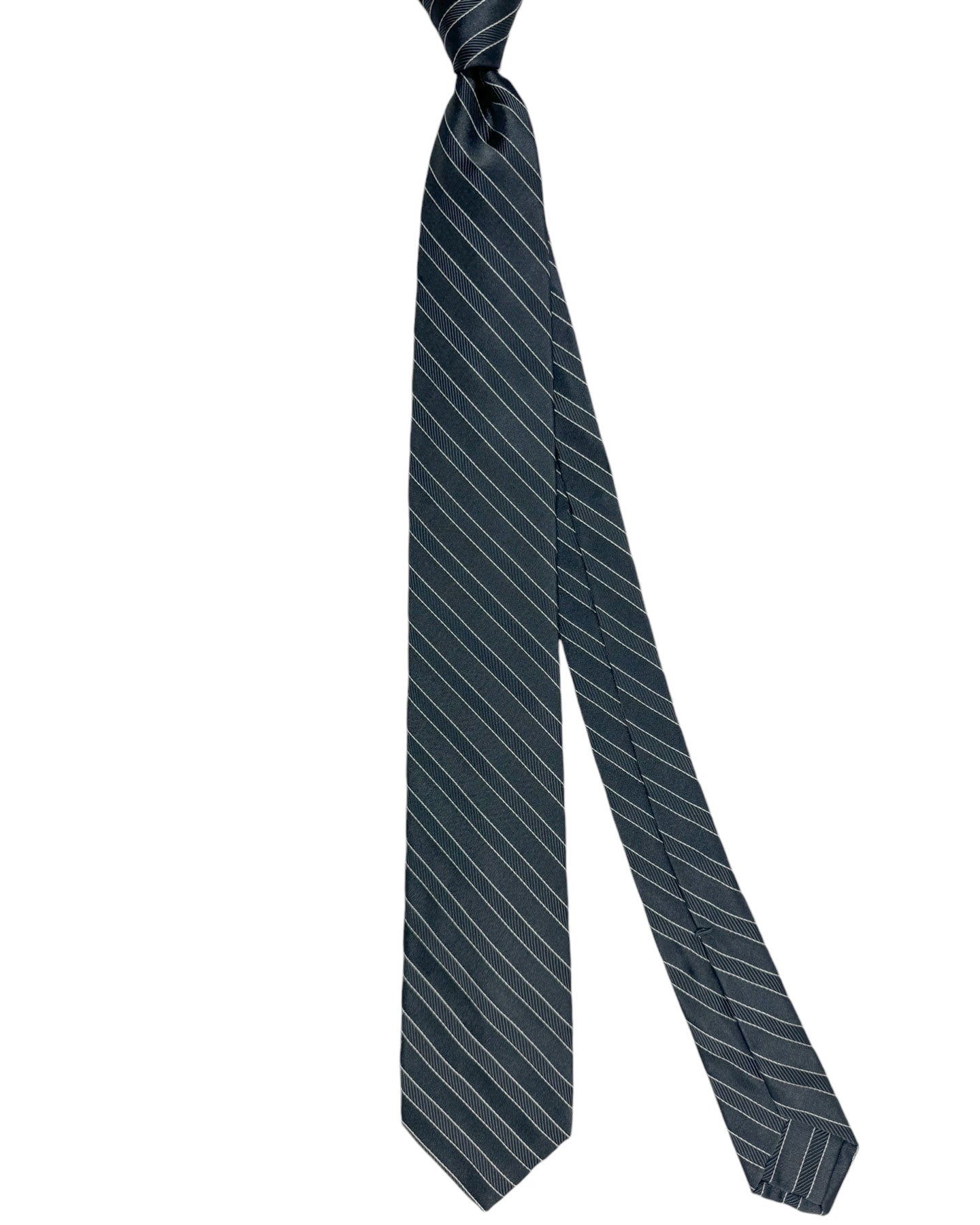 Barba Sevenfold Tie Charcoal Gray White Stripes Design - Sartorial Neckwear