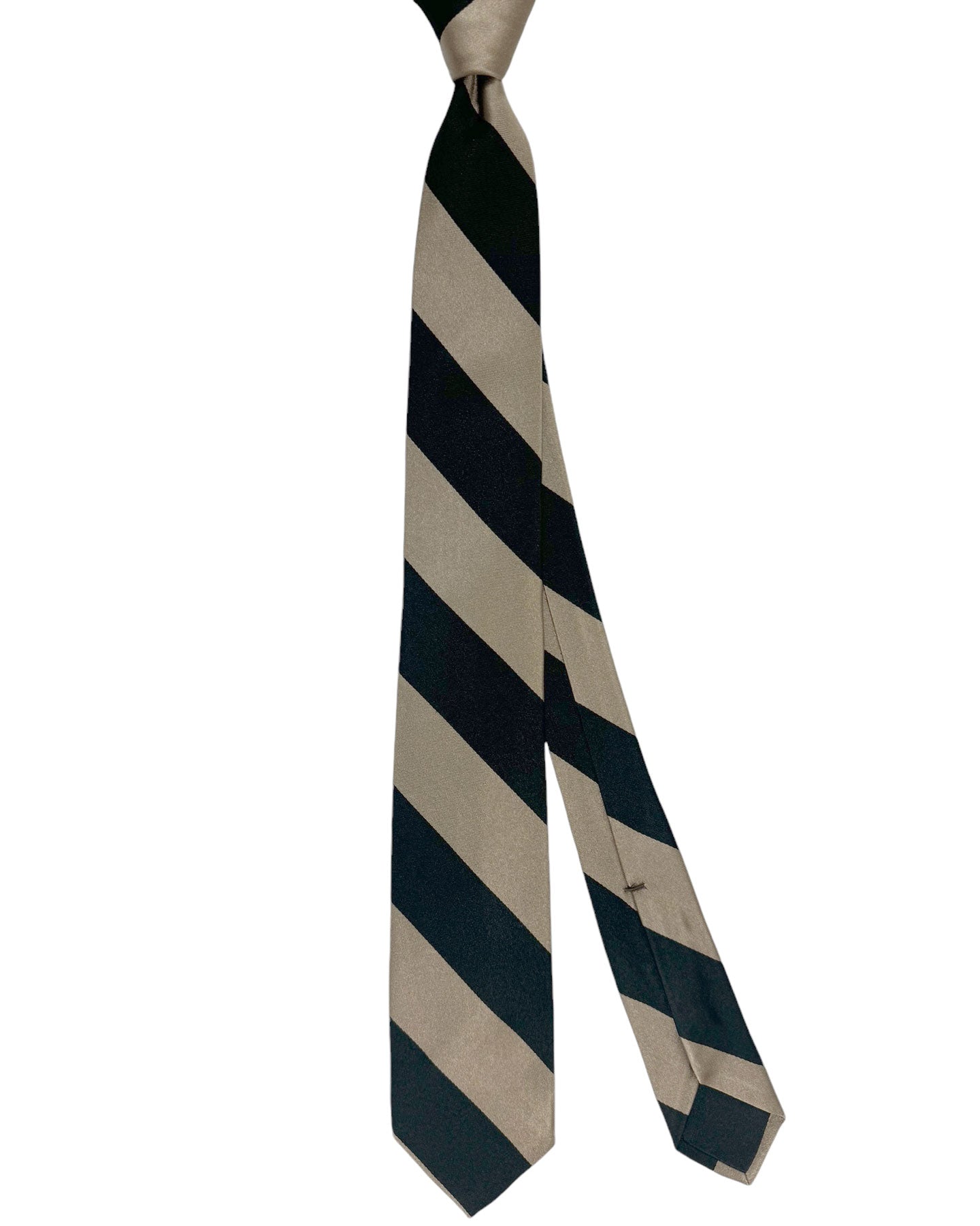 Barba Sevenfold Tie Dark Green Taupe Stripes Design - Sartorial Neckwear