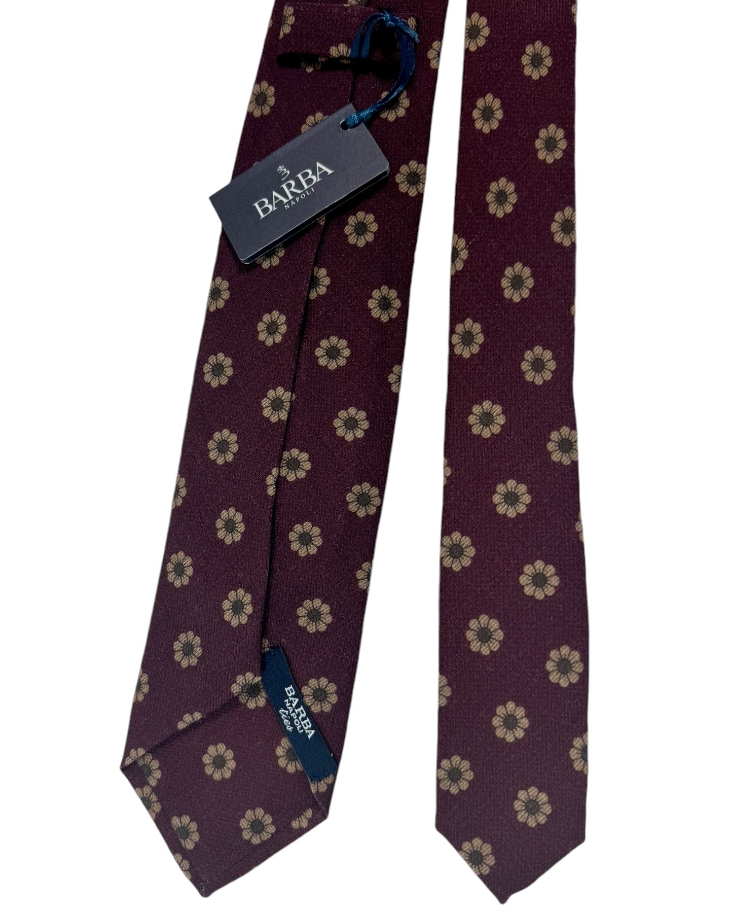 Barba Sevenfold Tie Bordeaux Taupe Floral Design - Sartorial Neckwear