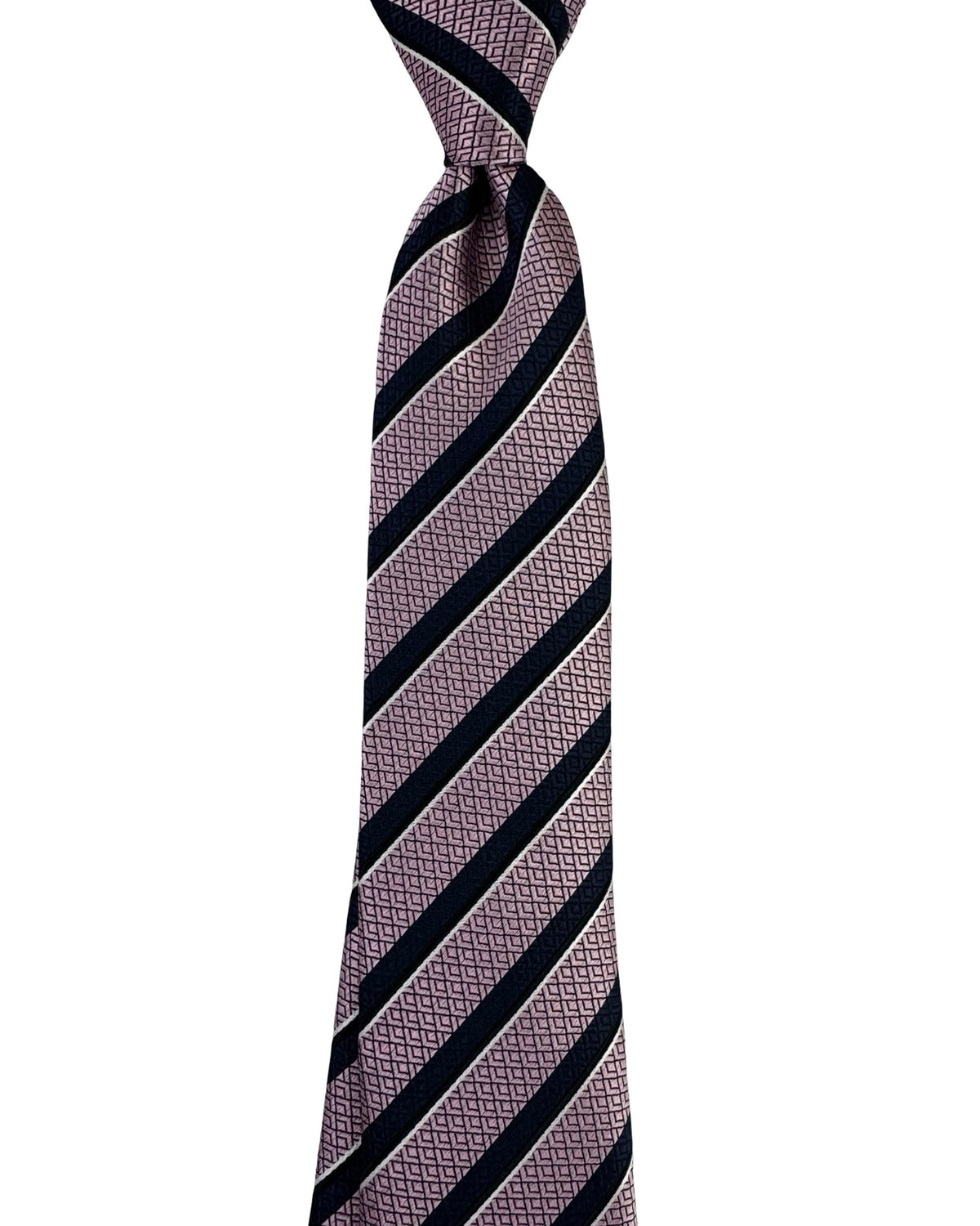 Battisti Sevenfold Tie Dust Pink Midnight Blue Stripes