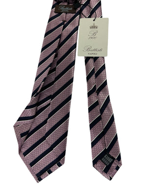 Battisti Sevenfold Tie Dust Pink Midnight Blue Stripes