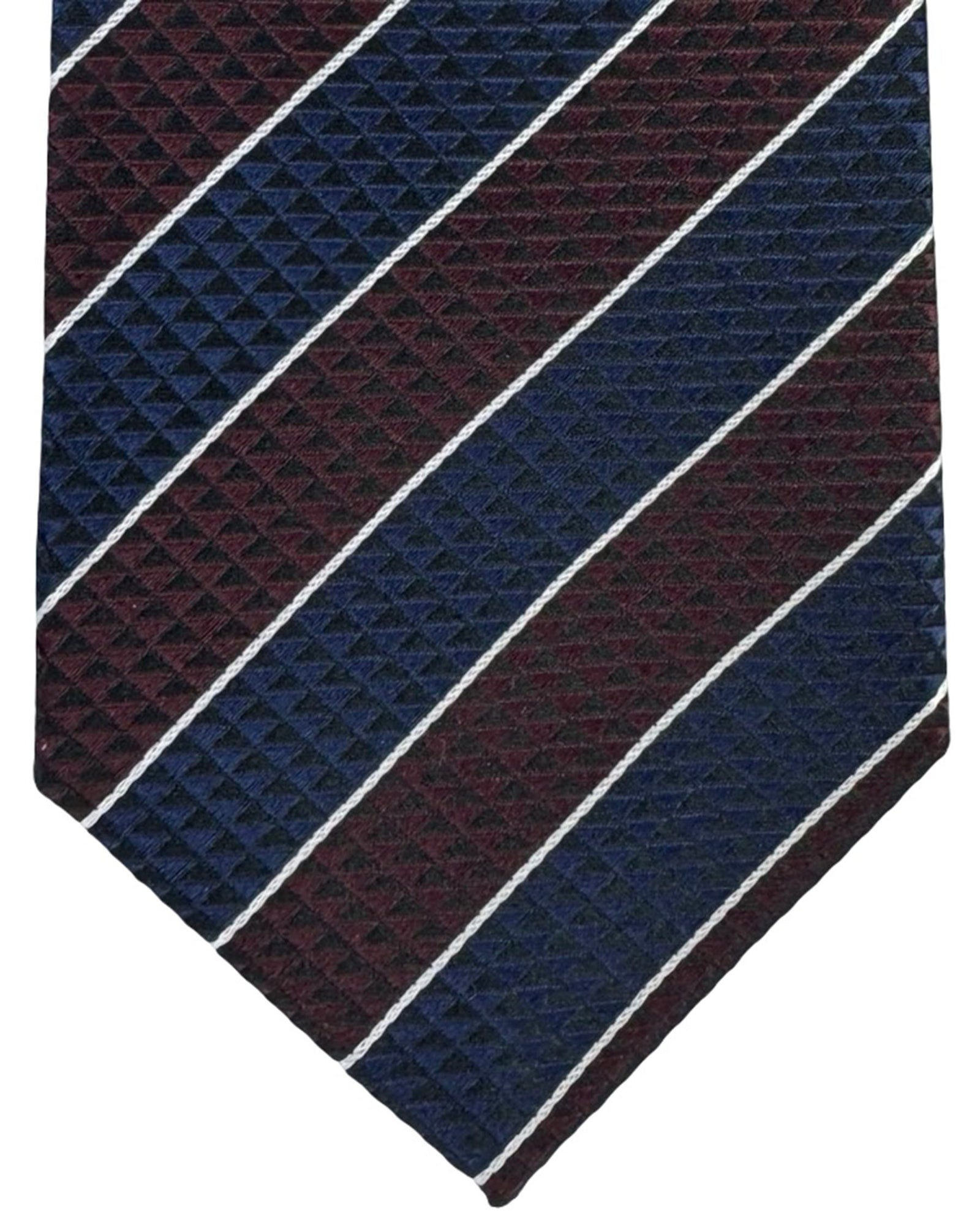 Battisti Sevenfold Tie Midnight Blue Brown Silver Patterned Stripes