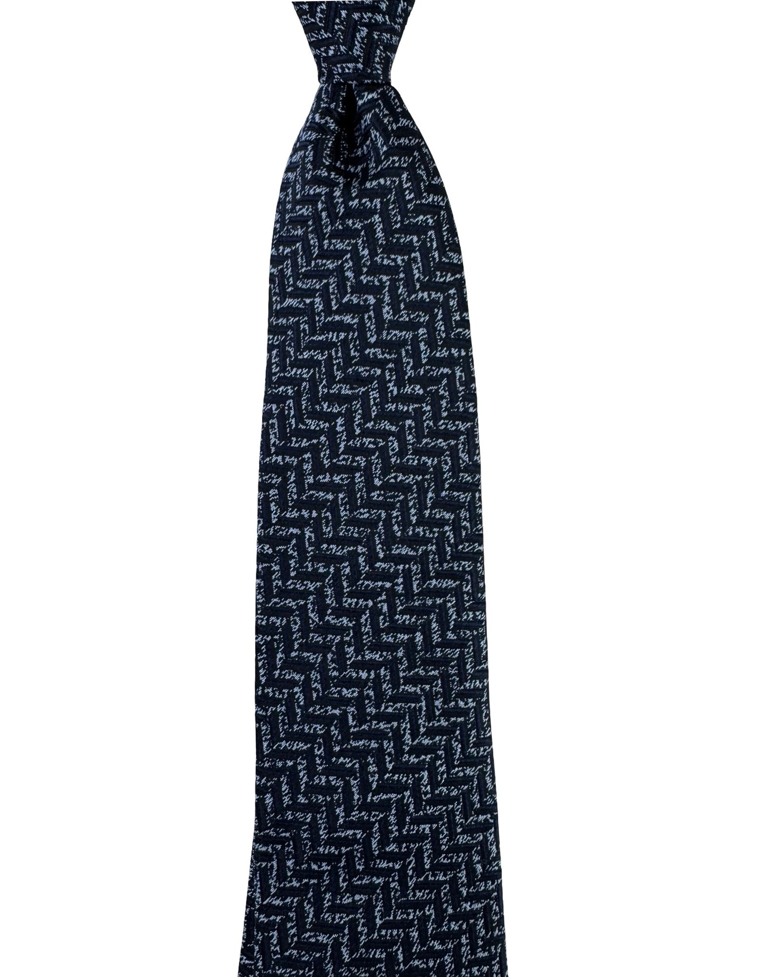 Battisti Sevenfold Tie Dark Blue Herringbone - Sartorial