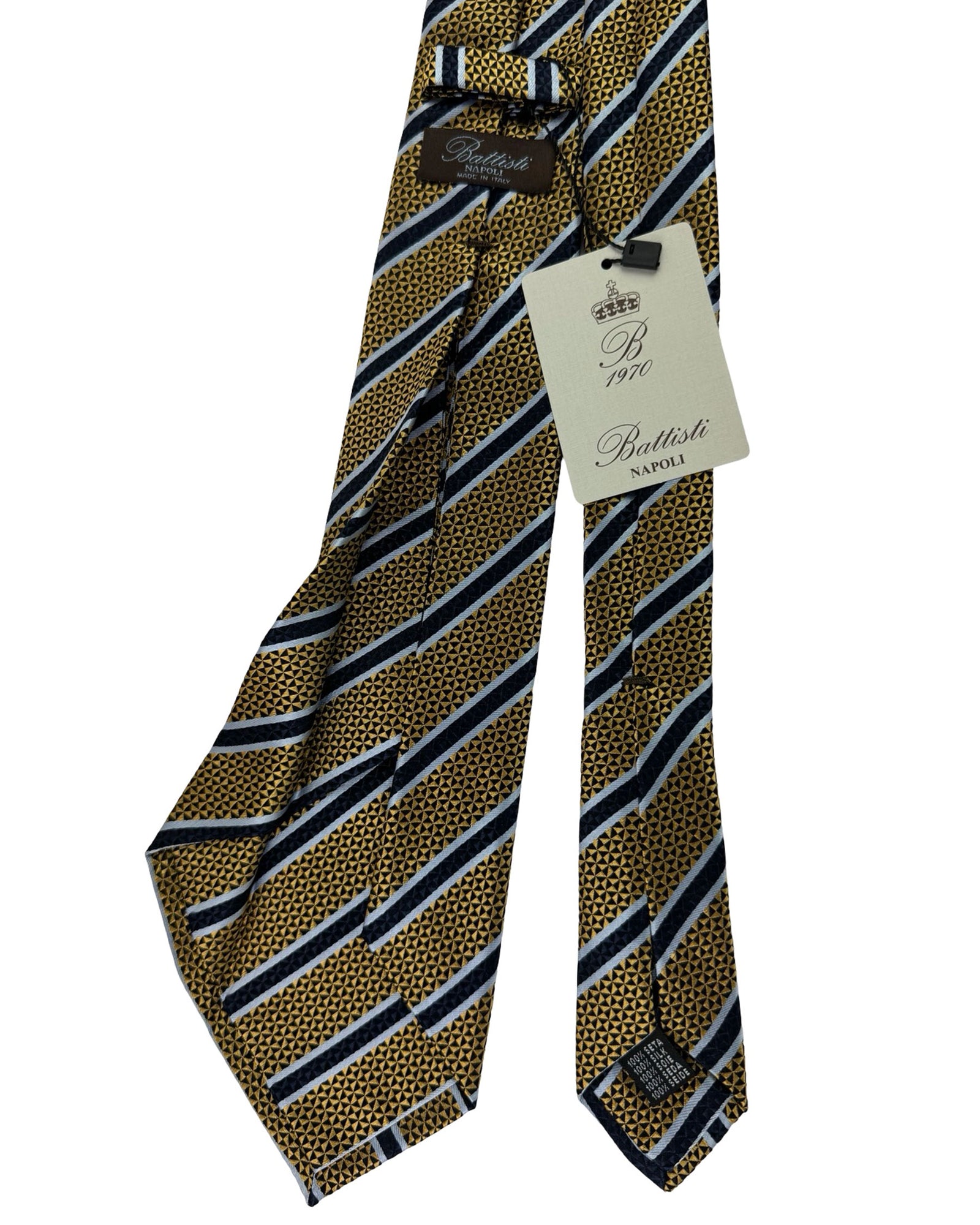 Battisti Sevenfold Tie Mustard Blue Pattern Stripes