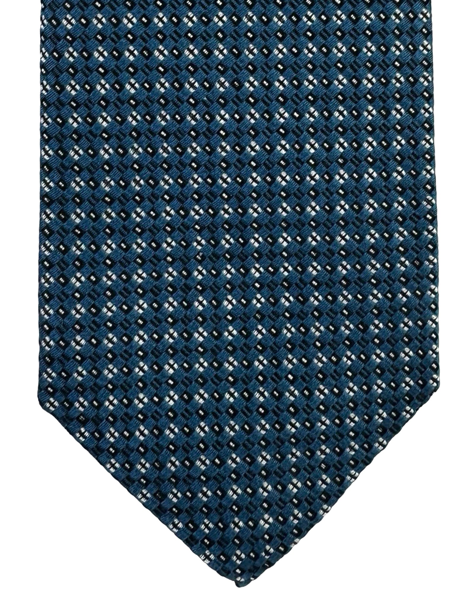 Battisti Sevenfold Tie Petrol Blue Geometric New