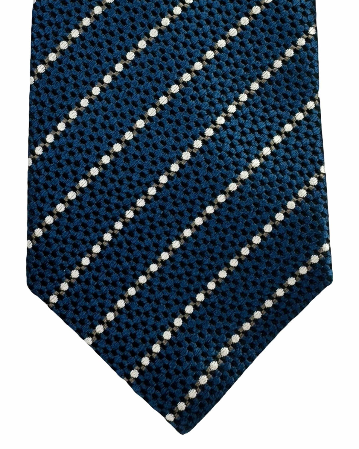 Battisti Sevenfold Tie Teal White Dotted Stripes
