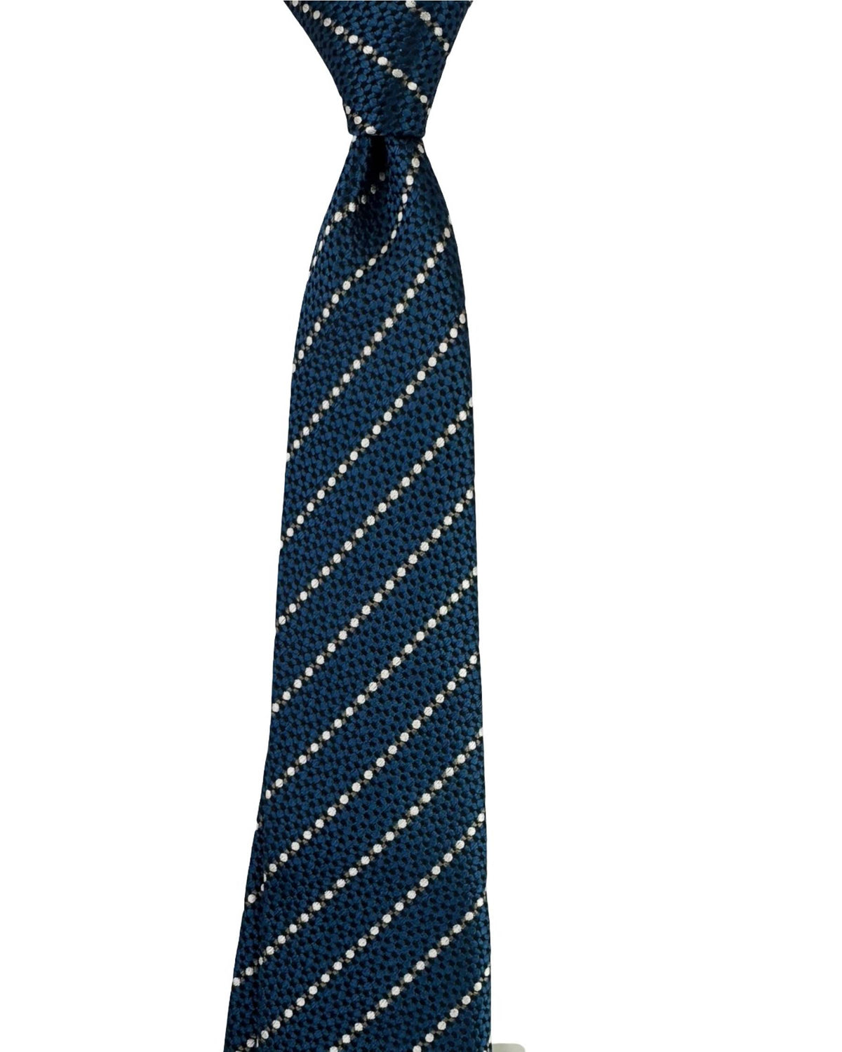 Battisti Sevenfold Tie Teal White Dotted Stripes