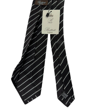 Battisti Sevenfold Tie Dark Brown White Dotted Stripes