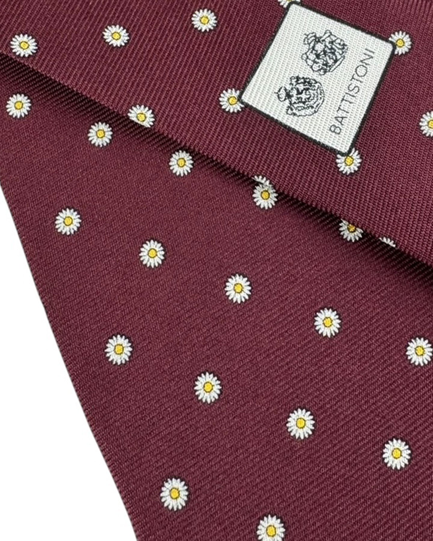 Battistoni Silk Tie Maroon Mini Flowers - Wide Necktie SALE