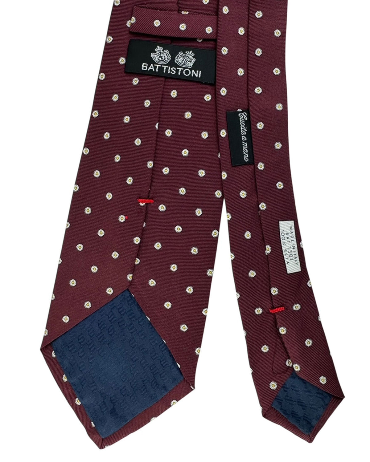 Battistoni Silk Tie Maroon Mini Flowers - Wide Necktie SALE