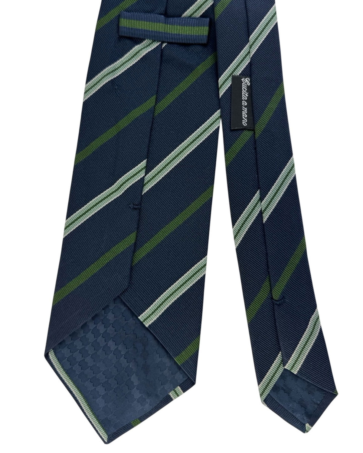 Battistoni Silk Tie Dark Blue Green Stripes SALE