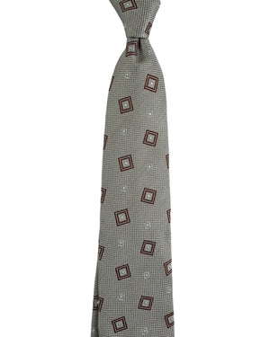 Luigi Borrelli Tie Gray Brown Geometric Squares