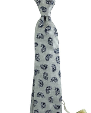 Luigi Borrelli Sevenfold Tie Gray-Silver Navy Paisley Motif