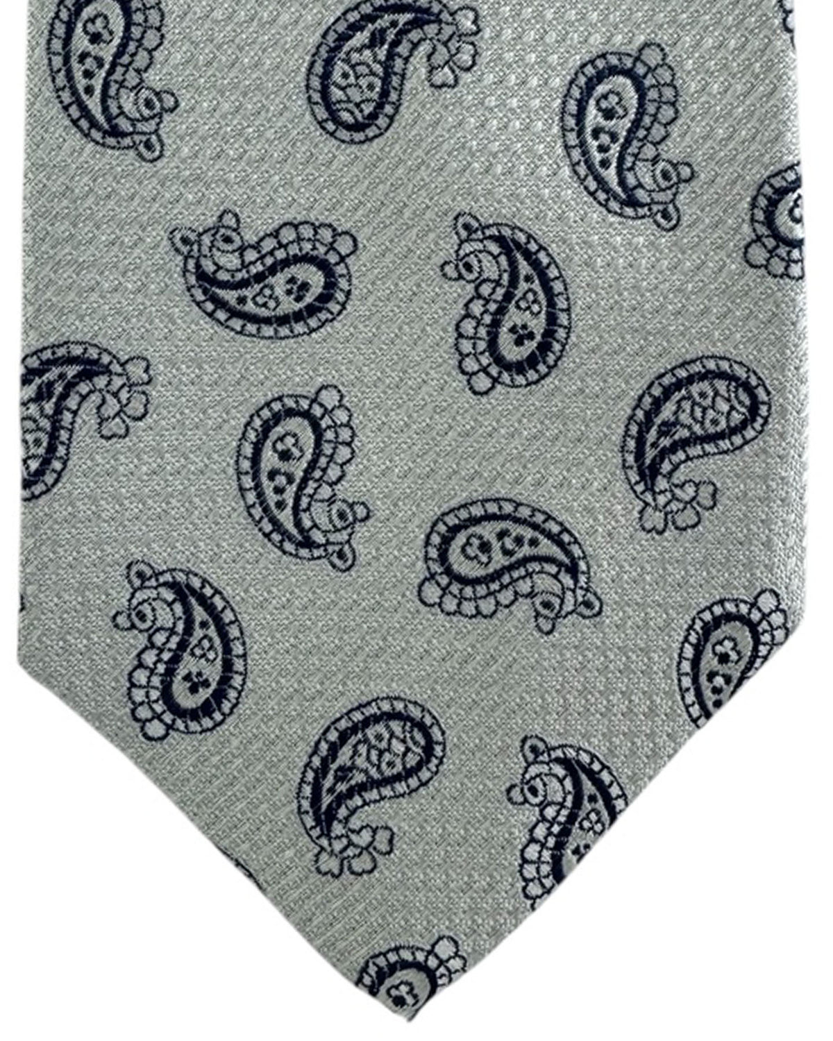 Luigi Borrelli Sevenfold Tie Gray-Silver Navy Paisley Motif