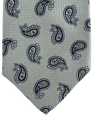 Luigi Borrelli Sevenfold Tie Gray-Silver Navy Paisley Motif