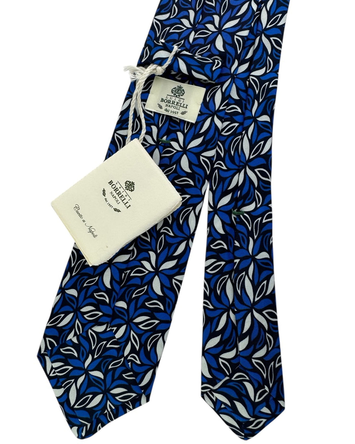 Luigi Borrelli Tie Navy Blue With Blue And White Leaf Burst