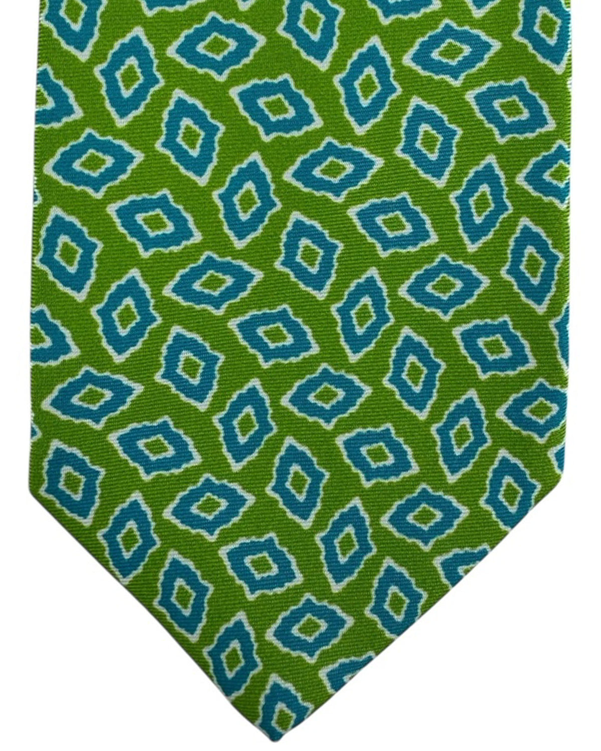Luigi Borrelli Tie Bright Green Aqua Blue Abstract Diamond Pattern