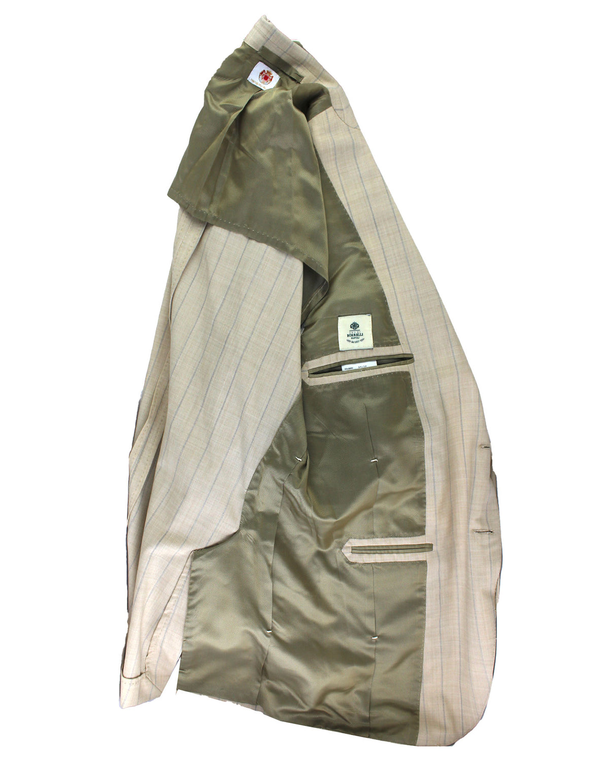 Luigi Borrelli Suit Beige Stripes Wool Silk EU 50 / US 40