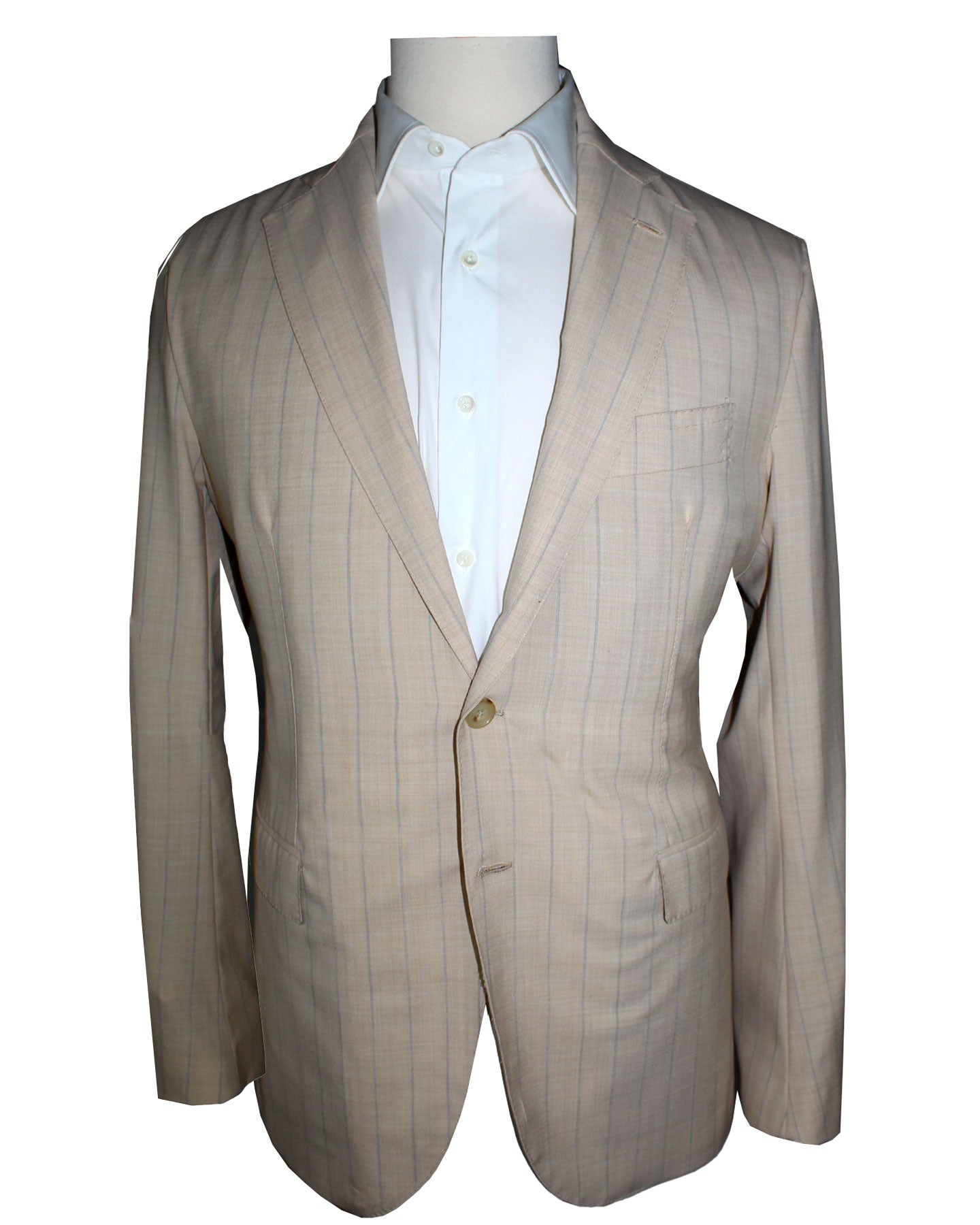 Luigi Borrelli Sport Coat Beige Stripes Wool Silk