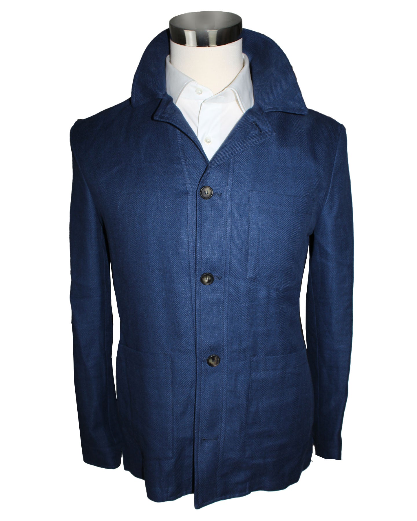 Luigi Borrelli Coat Navy Wool Linen New
