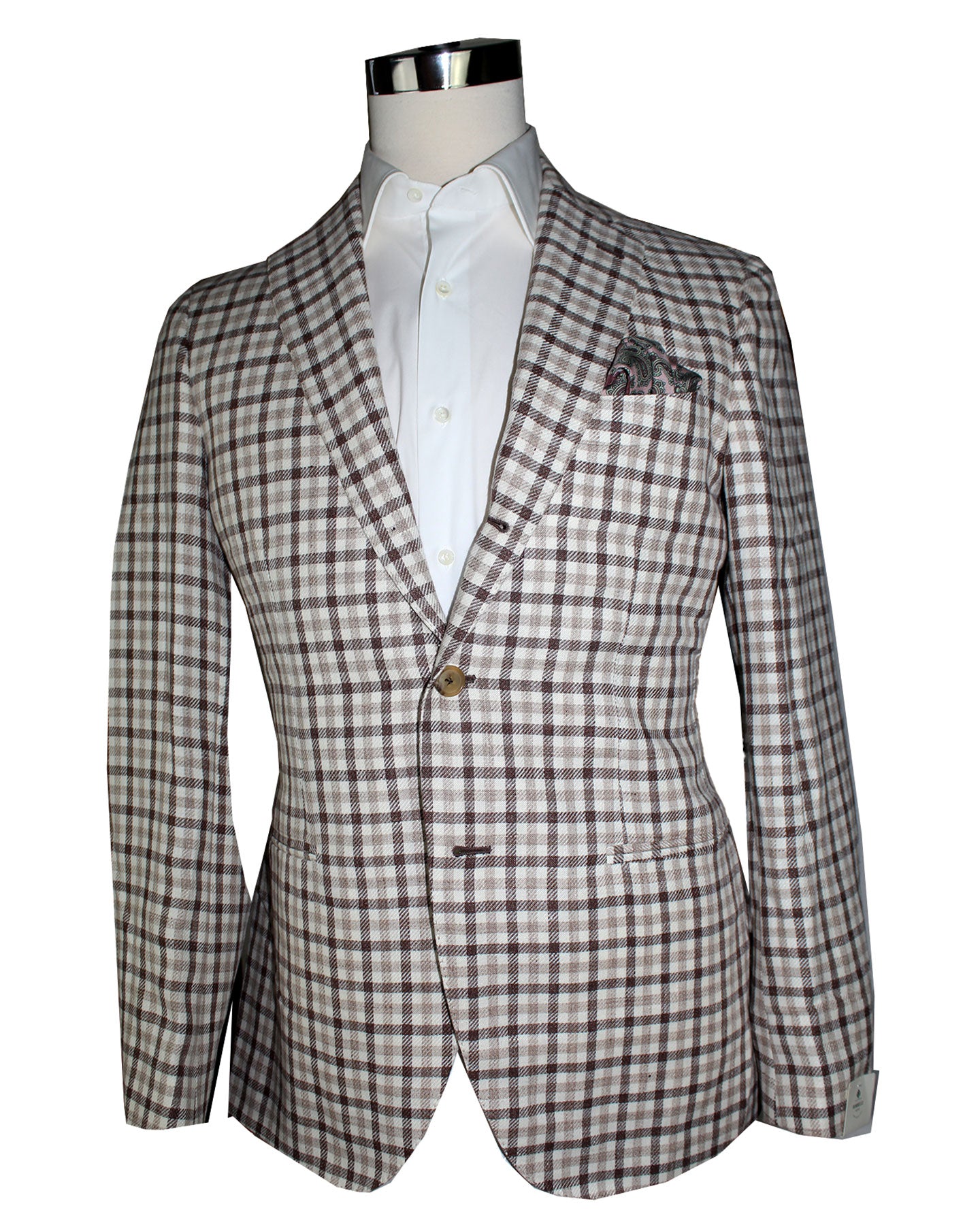 Luigi Borrelli Sport Coat White Maroon Check Cotton Wool