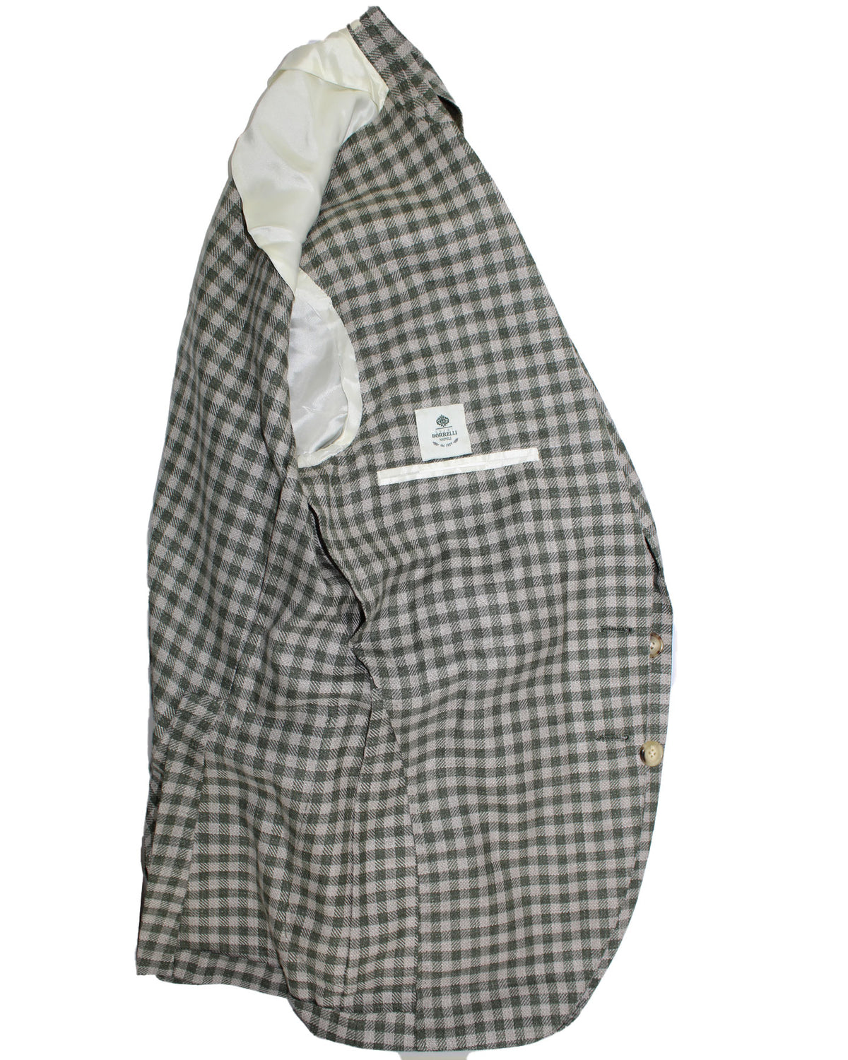 Luigi Borrelli Sport Coat Green Gray Check EU 50/ US 40 Wool Silk Linen SALE