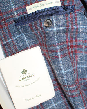 Luigi Borrelli Sport Coat Midnight Blue Maroon Plaid Royal Collection