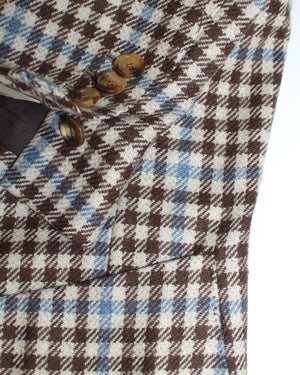 Luigi Borrelli Sport Coat White Blue Brown Houndstooth buttons